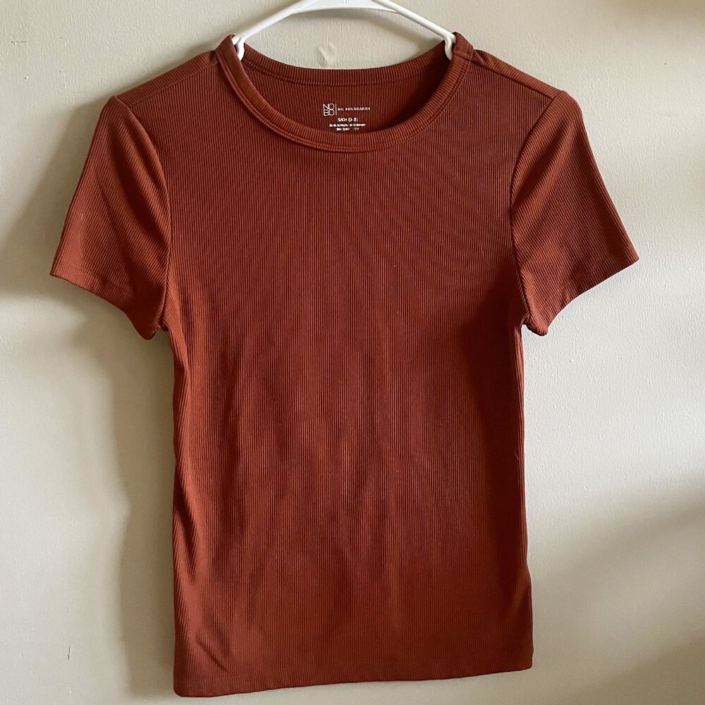 No Boundaries Terracotta/Rust Orange Soft Fitted Tee Size Small